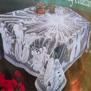 Exquisite Ivory Lace Tablecloth with Angel Motif